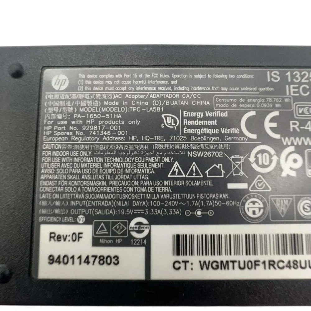 HP AC Adapter Laptop‎ Charger Power Supply 65W 19.5V 3.33A CT WGM TU0F1RC48UU
